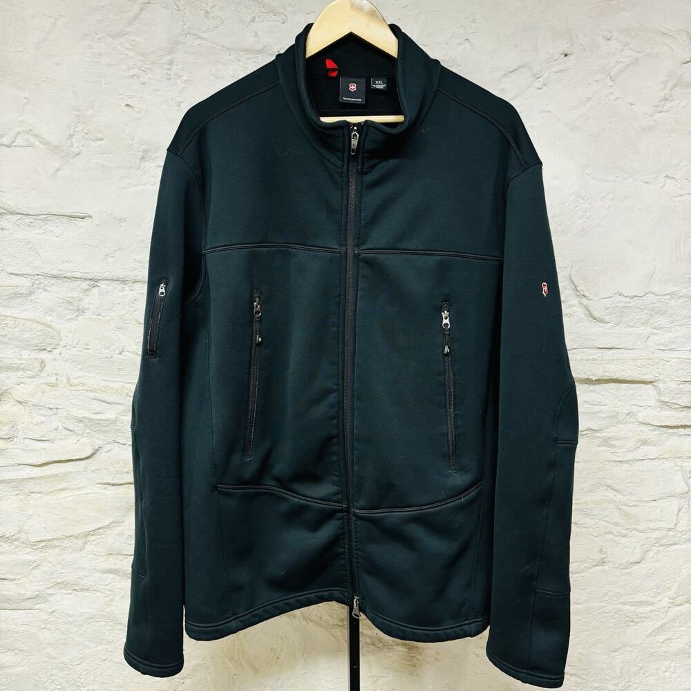 Victorinox Fleece Full Zip Swiss Army Moto Jacket Black Men’s 2XL Stretch